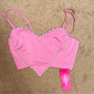 SHEIN Pink Pearl-Studded Crop Top